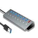 USB ハブ 3.0 8ポート拡張 【独立スイッチ付・24W電源付き・アルミニウム製・1mUSBケーブル】 高速データ転送 急速充電 超小型・軽量 MacBook/HP 17/Dell XPS/Microsoft 950XL/SAMSUNG S8/LG