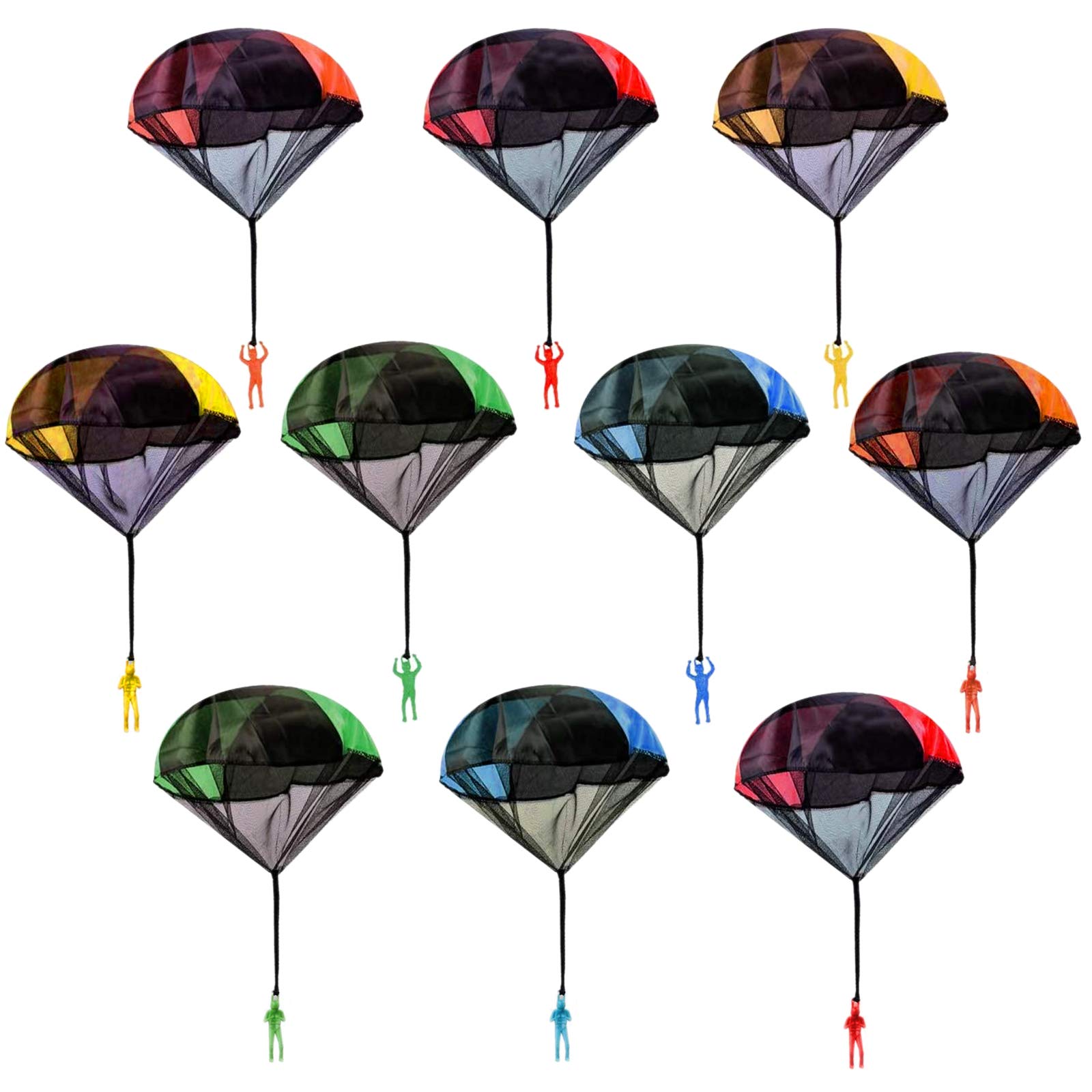 10個パック パラシュート メンズ もつれない アウトドア フライングパラシュートおもちゃ 手投げ観戦 着陸おもちゃ 子供用 (5色) アウトドアフライングトイ...