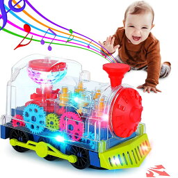 子供のおもちゃ 機械式ギアトレイン 電気自動車のおもちゃ ミュージカル 知育玩具 男の子 女の子 クールな光と効果音付き カラフル 運転 車の照明 音楽 透明ケース
