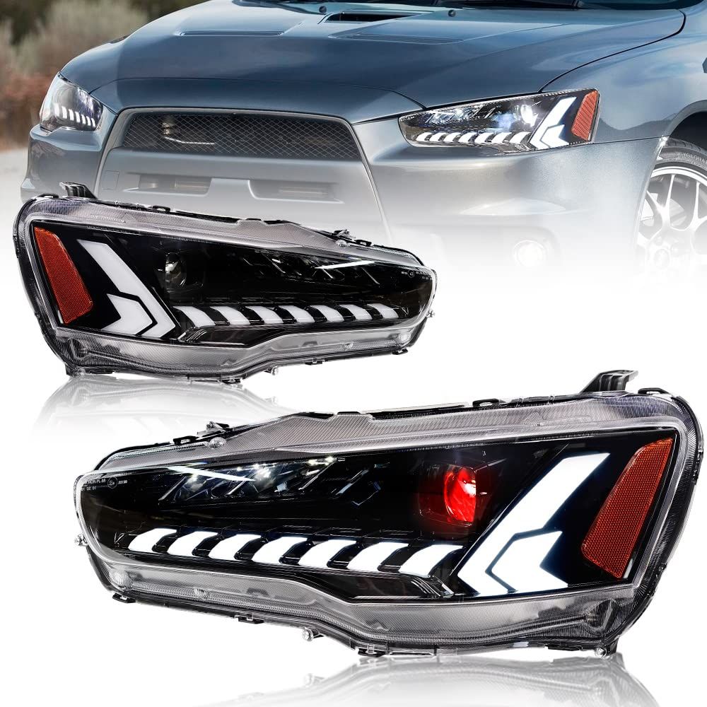 三菱 ランサーエボリューションX ヘッドライト CZ4A 全LED E-MARK付き オープニング機能 流れるウインカー for MITSUBISHI LANCER headlights headlamp 2008-2018