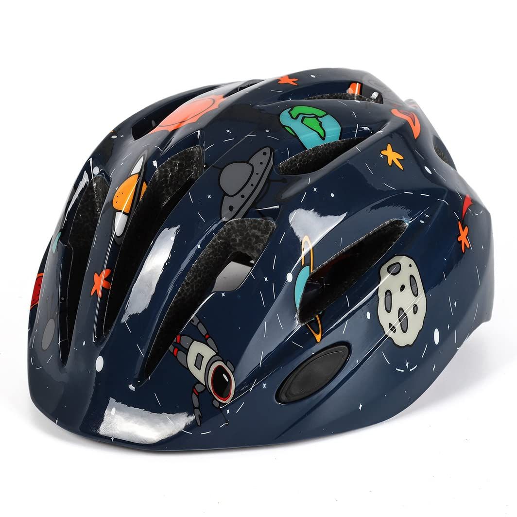 こども用 自転車 ヘルメット 子供 CPSC安全規格 軽量 通気性 ダイヤル調整 サイズ調節 取り出し可能 耐衝撃 保護用ヘルメット 男の子 女の子 水色＆恐竜 1