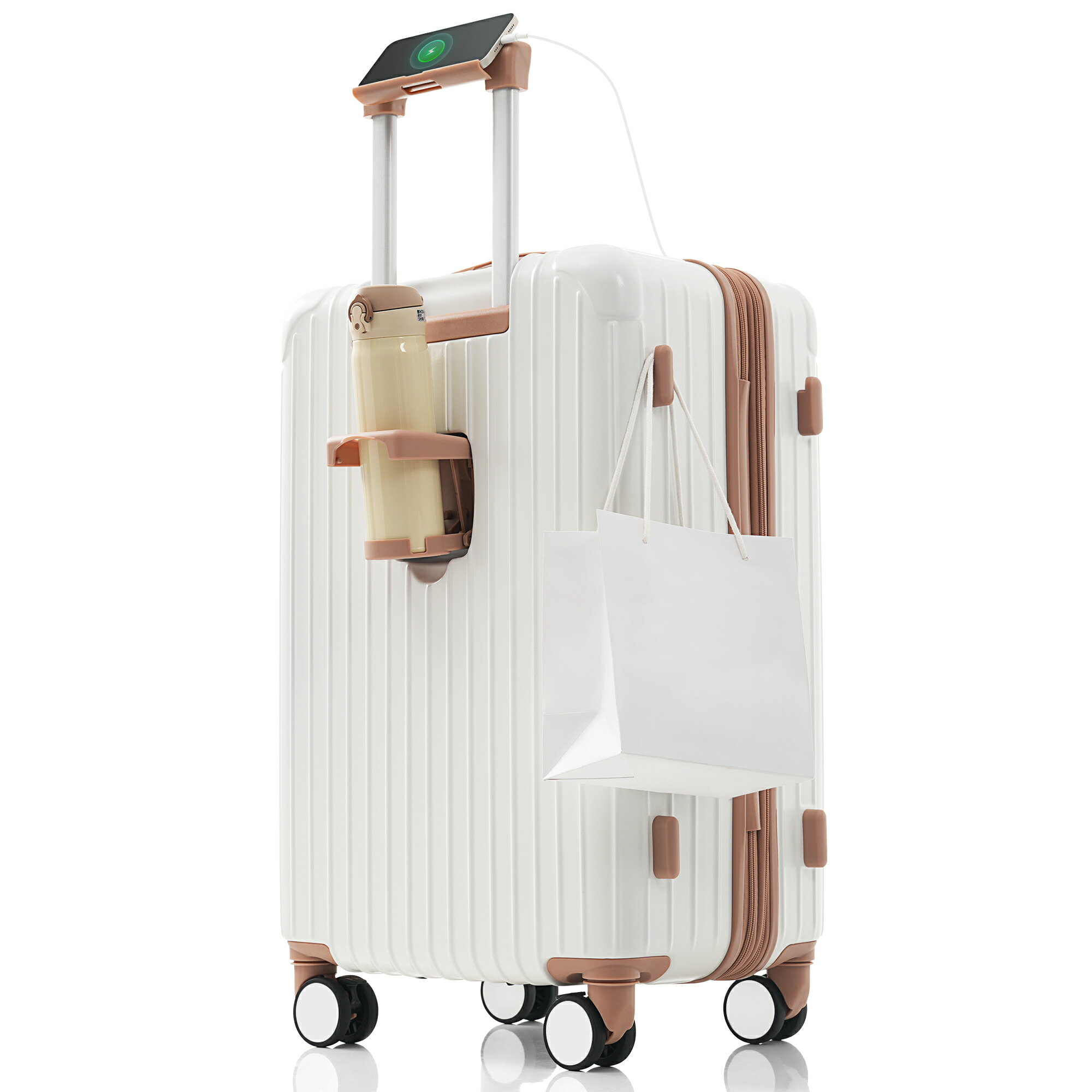 スーツケース Sサイズ ストッパー付き USBポートキャリーバッグ キャリーケース スマホスタンド ドリンクホルダー TSAロックかわいい 2日 3日 小型 おしゃれ 軽量 大容量 海外旅行