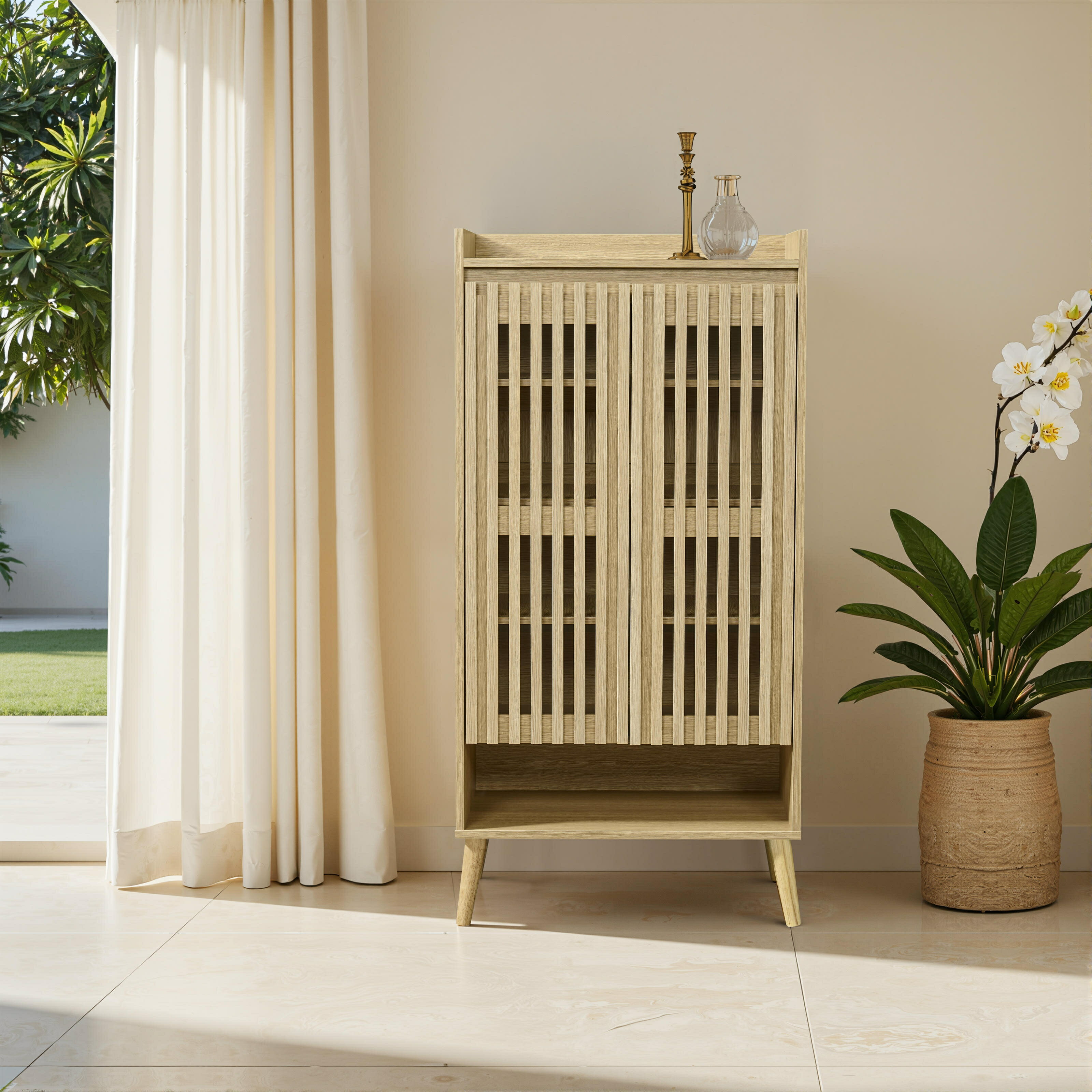 【新作】オーク色の玄関キャビネット、玄関収納、下駄箱、大容量収納キャビネット