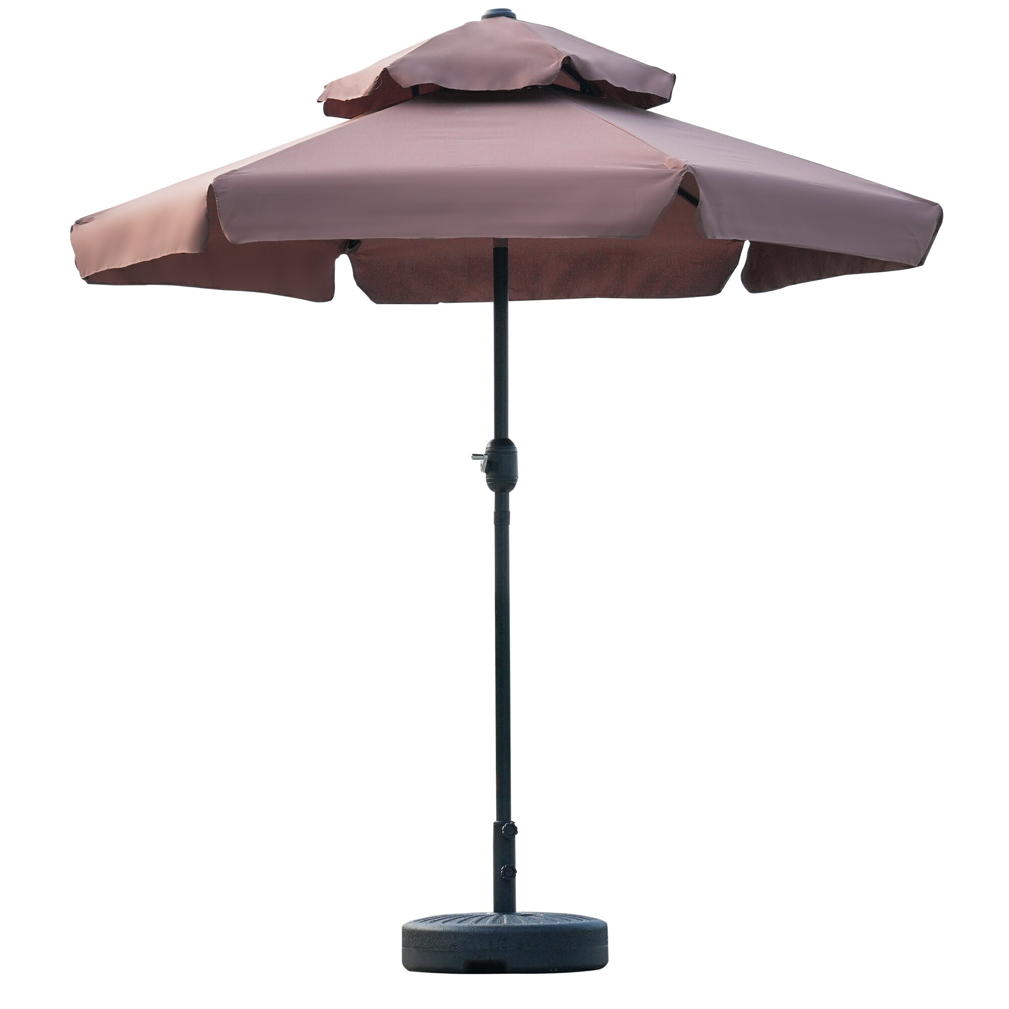 【ブラウン・荷葉辺デザイン・直径220cm ・ベース付き】パラソル＋ベースセット 30+UPF紫外線対策 角度..