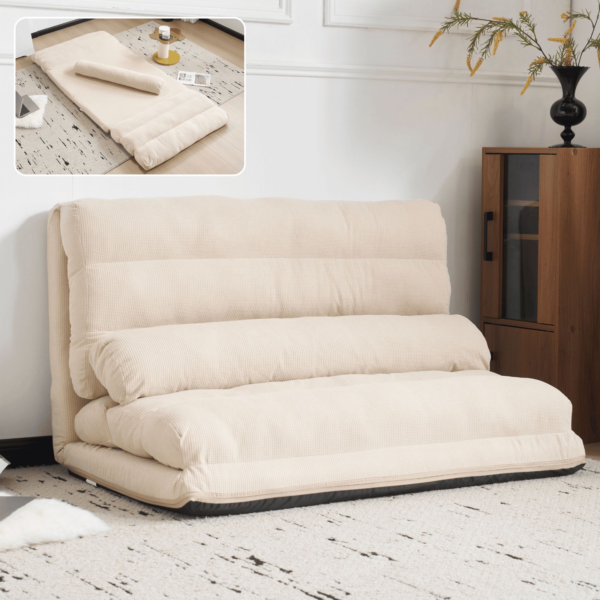 ソファーベッド ソファベッド ローソファー 2人掛け マルチに使える3WAY 幅108cm 6段階リクライニング ..