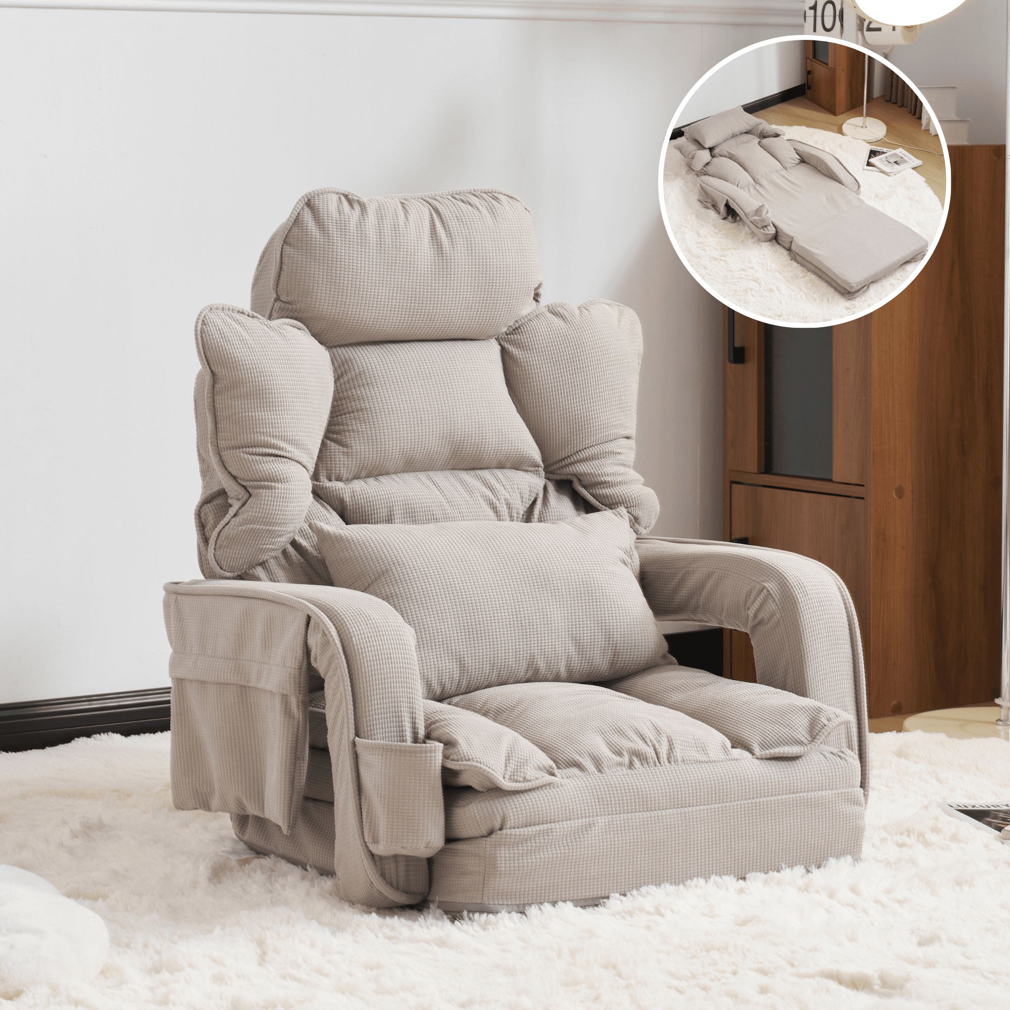 座椅子 ソファー ソファーベッド 可愛らしいデザイン 90°~180°角度調節 42段調整可能 2WAY 1人掛け　シ..