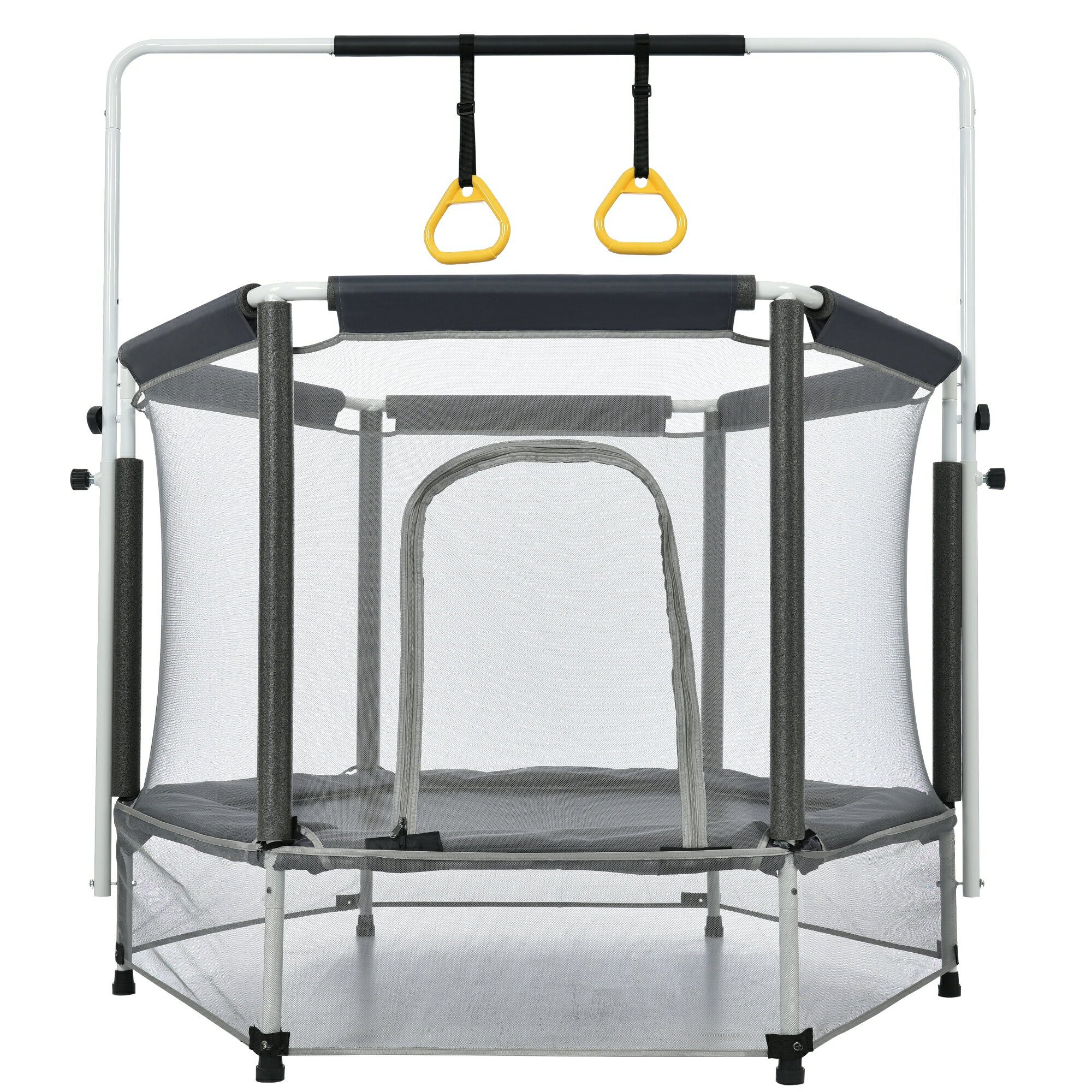 トランポリン 子供用 安全保護ネット付き 幅140（55inch) 高さ3段階調節 安全ネット付き 鉄棒 吊り輪付..