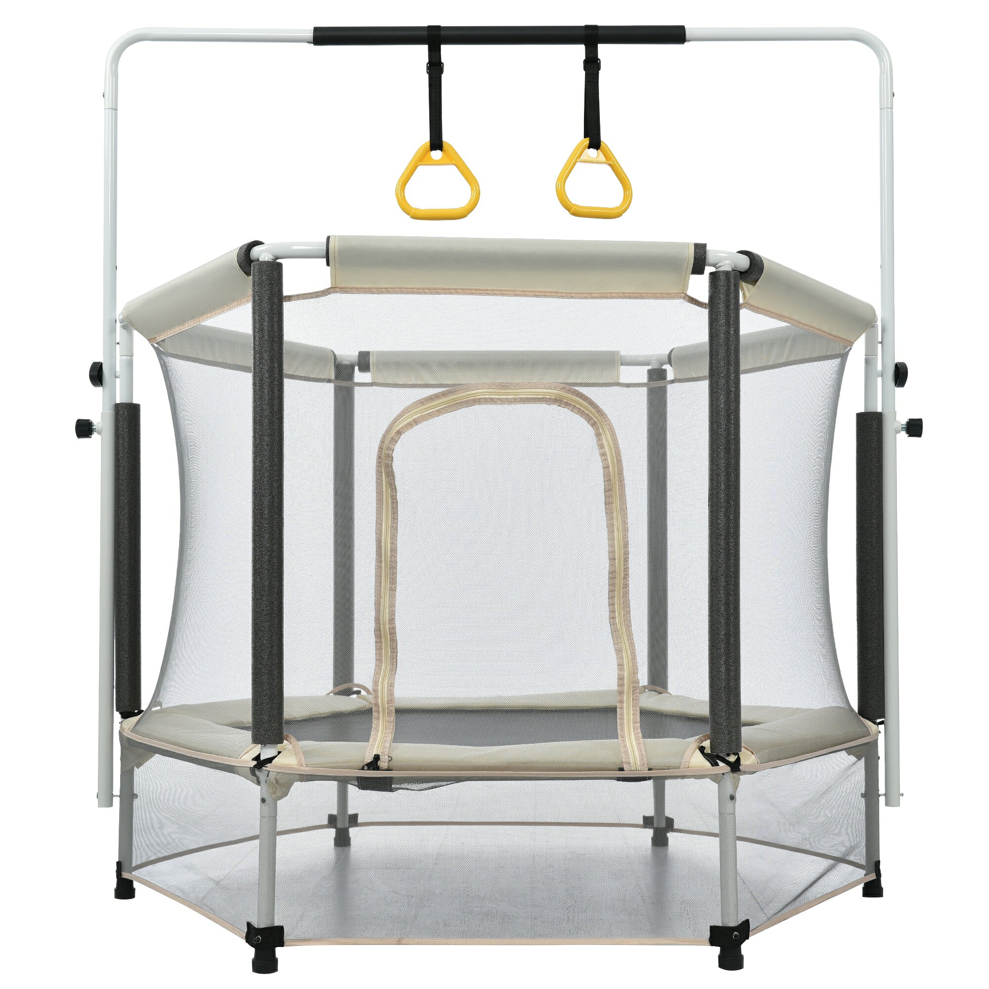 トランポリン 子供用 安全保護ネット付き 幅140（55inch) 高さ3段階調節 安全ネット付き 鉄棒 吊り輪付..