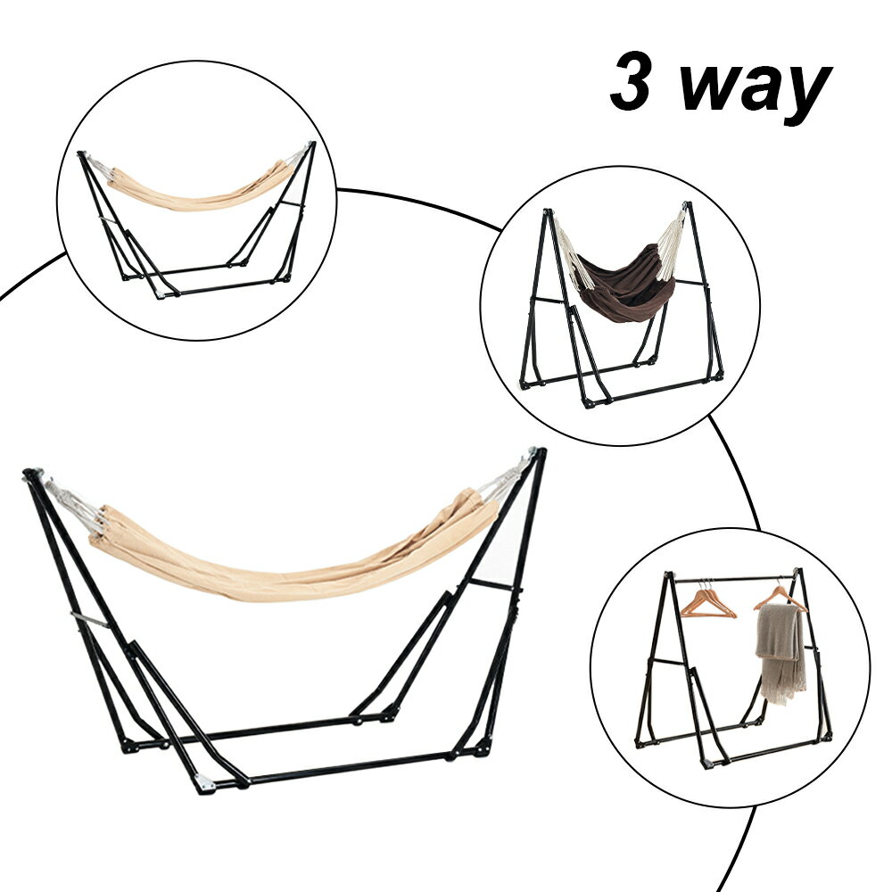 ハンモック （ライトブラウンハンモック+ダークブラウンチェア） 自立式 3 way ポータブルハンモック ハンガーフック 専用ケース付き チェアー 室内 折りたたみ おしゃれ