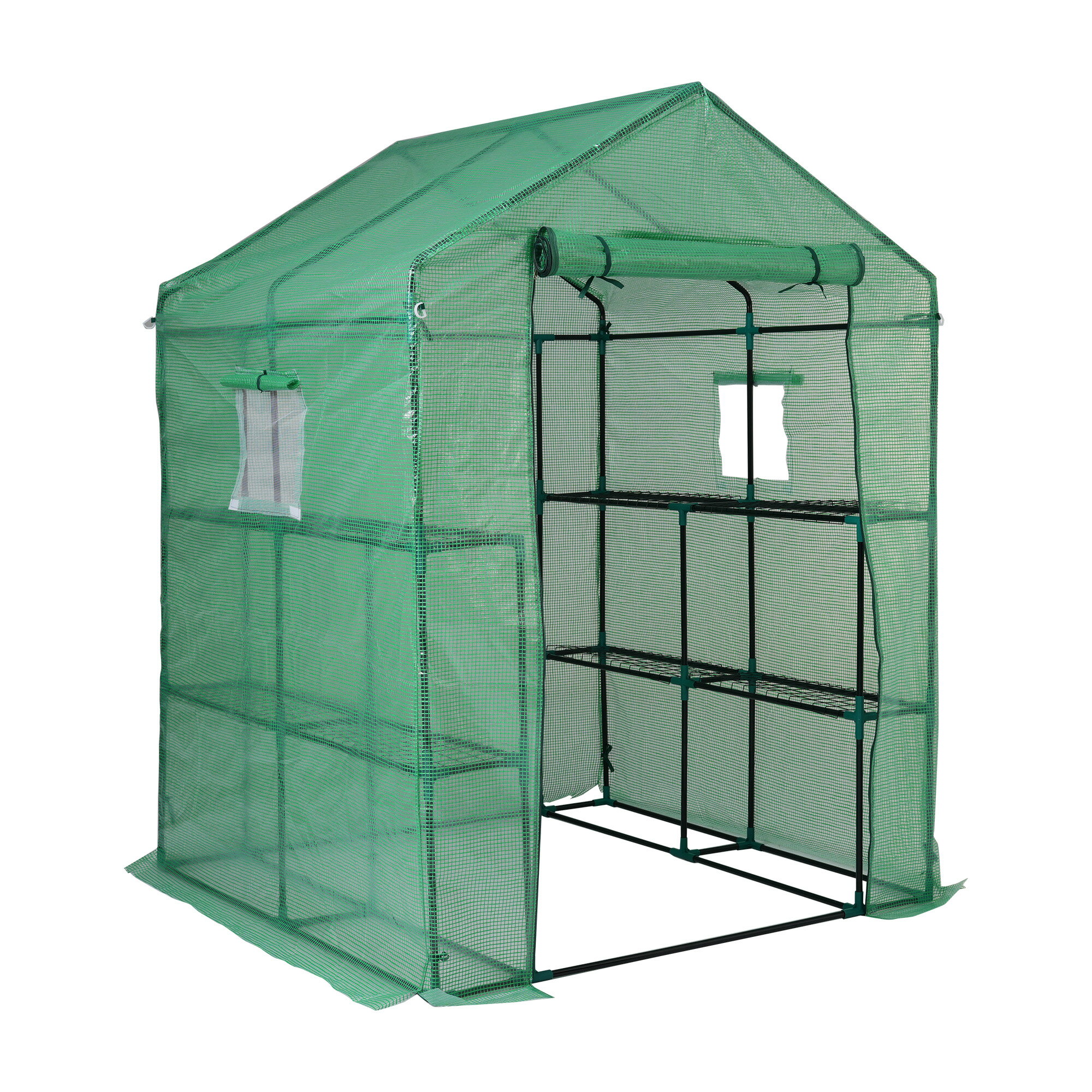 ビニール温室 大型 2枚カバー付き143*142*196CM 温室 左右2段 ベランダ 家庭用 ビニールハウス 家庭菜..