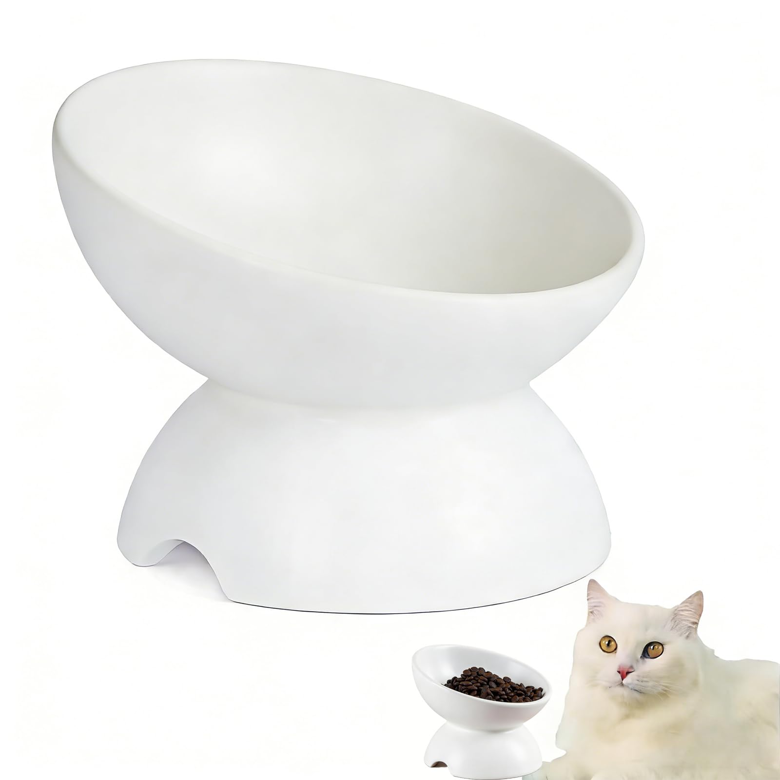 Rakuten - 猫 食器 陶器 えさ 皿 猫用 ご飯皿 餌入れ 脚付フードボウル 15度の傾斜 食べやすい 吐き戻し軽減 首の負担を軽減 快適な食事 お手入れ簡単 食洗機対応 電子レンジ対応 （ホワイト）