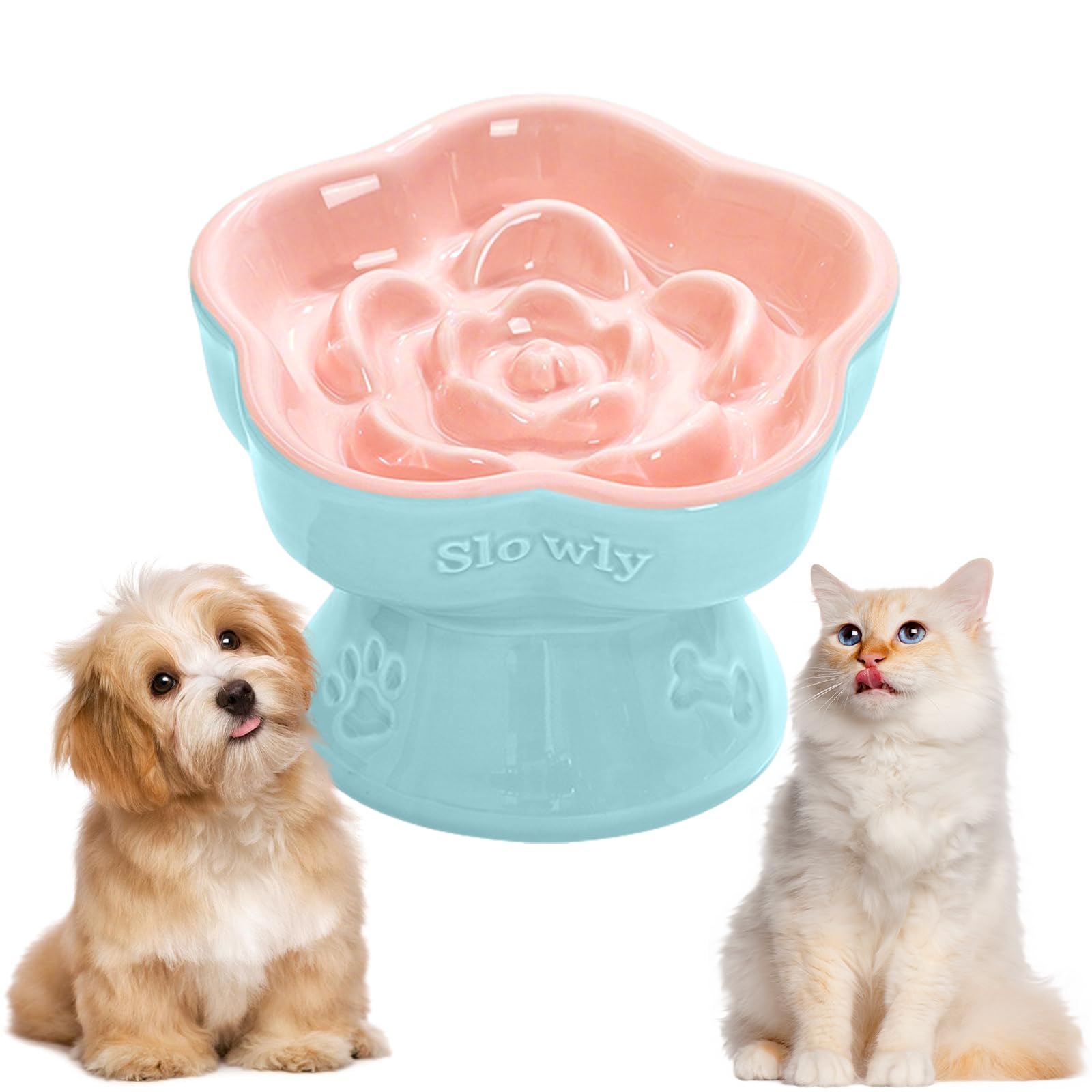 Rakuten - ペット ボウル 猫 犬 陶器 早食い防止 フードボウル 高い ボウルスタンド 陶器 こぼれない 早食い防止 15度の傾斜付きフードボウル ウォーターボウル 食器 首を守る 過食 嘔吐を防ぐ 小さめ 可愛い ぐ セラミックス 餌入れ 水入れ 皿 可愛い 猫 犬 餌皿 散らば