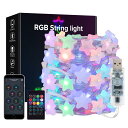 イルミネーションライト 10M 66LEDs 乳白色の星型 フェアリーライト 虹の色 USB式 クリスマス飾り IP65防水 コントローラー IRリモコン付き APP制御 ストリングライト 1600万色 調光調色 音楽モード タイマー機能 DIY編集可能