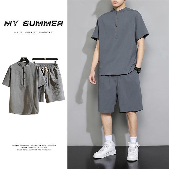 綿麻上下セット メンズ 甚平風 セットアップ Tシャツ ショートパンツ リネン 夏 薄手 ルームウェア 部屋着 父の日 プレゼント