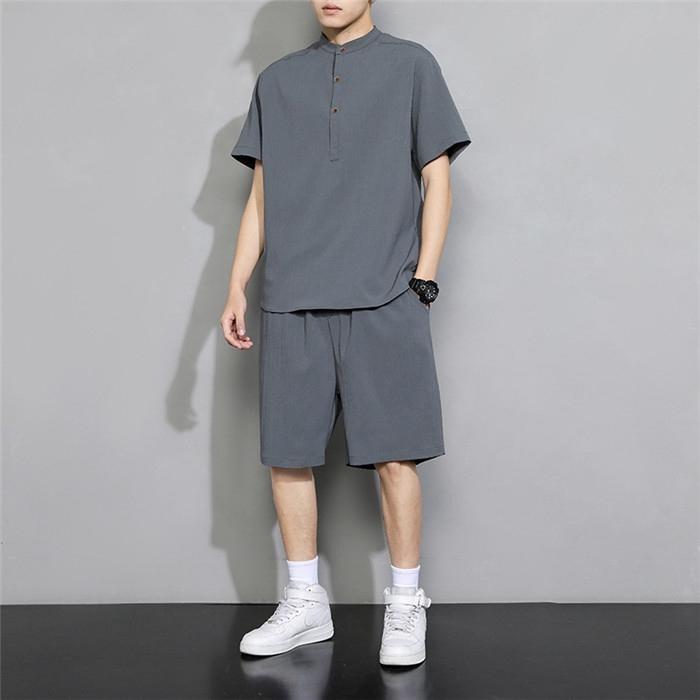 栄宝堂楽天市場店の綿麻上下セット メンズ 甚平風 セットアップ Tシャツ ショートパンツ リネン 夏 薄手 ルームウェア 部屋着 父の日 プレゼント｜アングル2
