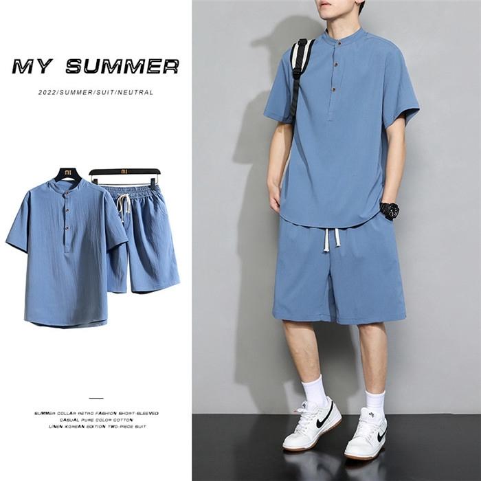 栄宝堂楽天市場店の綿麻上下セット メンズ 甚平風 セットアップ Tシャツ ショートパンツ リネン 夏 薄手 ルームウェア 部屋着 父の日 プレゼント｜アングル3