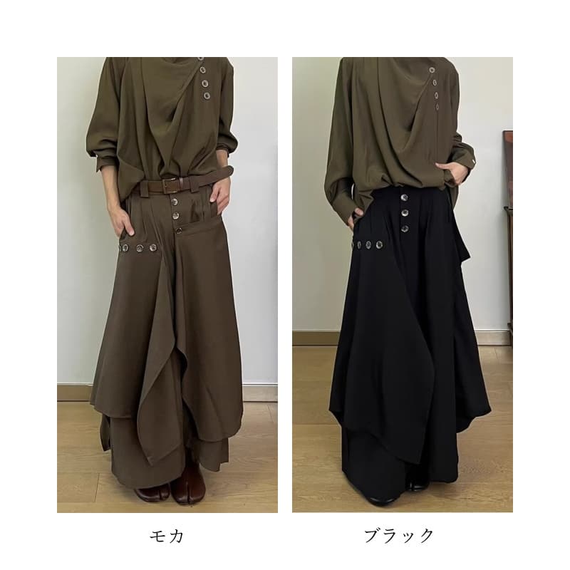 栄宝堂楽天市場店の袴パンツ メンズ ワイドパンツ サルエルパンツ 無地 ボトムス アシンメトリー 体型カバー 大きいサイズ ビッグシルエット｜アングル3