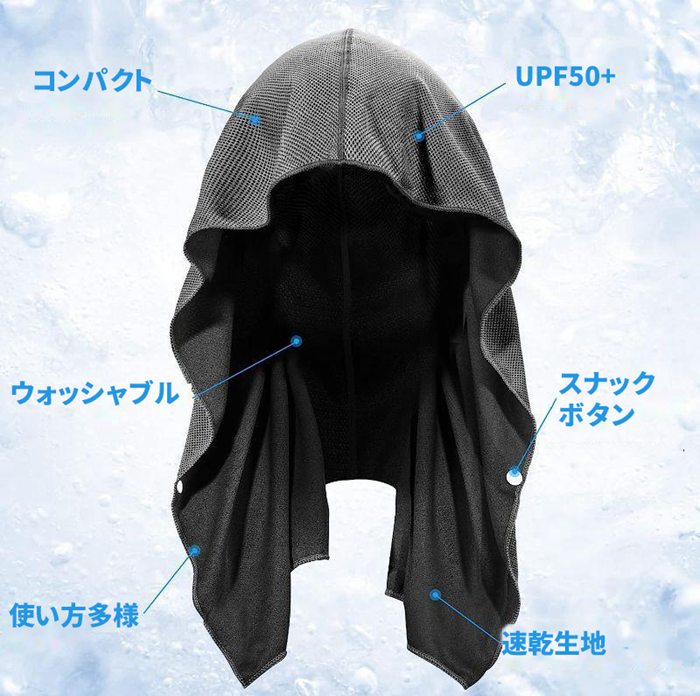 栄宝堂楽天市場店の冷感タオル 冷却タオル 冷感バンダナ クールタオル 速乾タオル 65×30cm UVカット 極細冷感繊維使用 熱中症対策 冷感持続 吸汗速乾｜アングル2