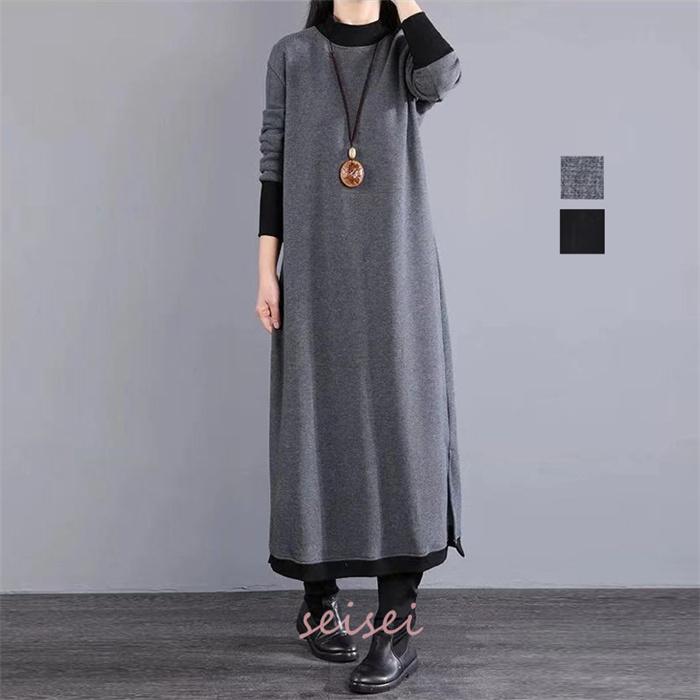 【楽天スーパーSALE】ワンピース レディース 秋 冬 マキシ丈 ロング丈 クルーネック 仕事用 セーター 体型カバー もこもこ 大人 シンプル 可愛い 秋 冬 30代 eihoudo-10007981 栄宝堂楽天市場店 パッケージ画像