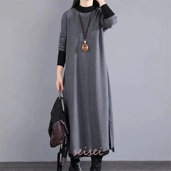 【楽天スーパーSALE】ワンピース レディース 秋 冬 マキシ丈 ロング丈 クルーネック 仕事用 セーター 体型カバー もこもこ 大人 シンプル 可愛い 秋 冬 30代 eihoudo-10007981 栄宝堂楽天市場店 サンプル画像2