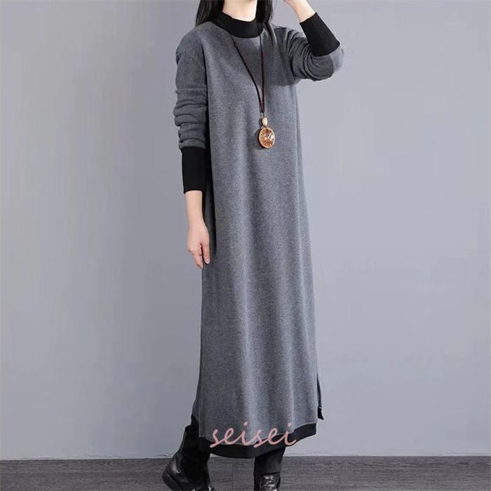 【楽天スーパーSALE】ワンピース レディース 秋 冬 マキシ丈 ロング丈 クルーネック 仕事用 セーター 体型カバー もこもこ 大人 シンプル 可愛い 秋 冬 30代 eihoudo-10007981 栄宝堂楽天市場店 サンプル画像3