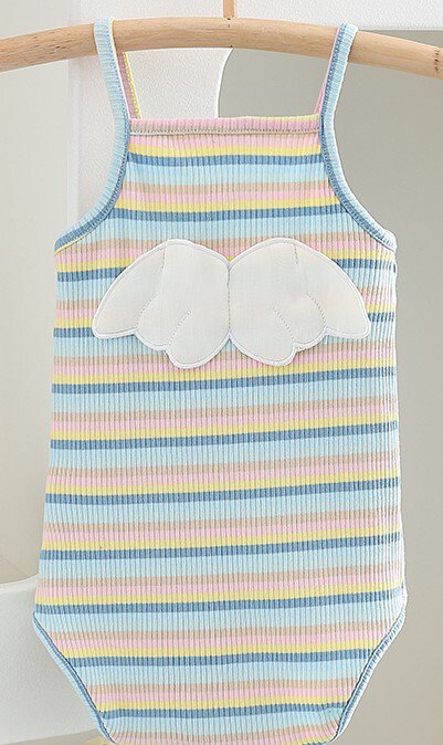 【ベビー】ストライプ 天使の羽付きロンパース 66 73 80 90cm
