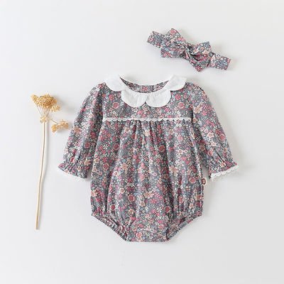 【楽天スーパーSALE】【ベビー】女の子 グレーのおしゃれ花柄ロンパース 59cm