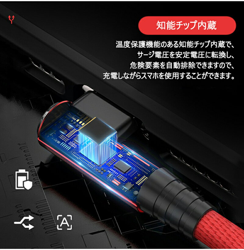 充電ケーブル ライトニング 横向き L字型 iPhone lightning 2m TPU ナイロン編み ...