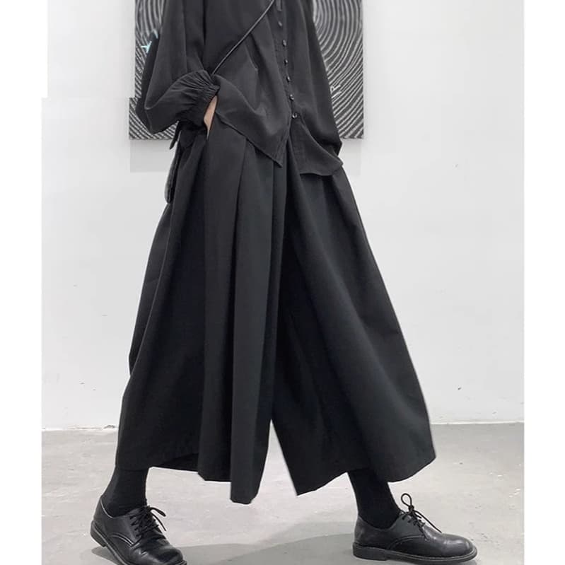 栄宝堂楽天市場店の袴パンツ 男女兼用タックワイドパンツ サルエルパンツ ボリューム ワイドパンツ ゆったり ガチョウパンツ 無地 ビッグシルエ｜アングル2