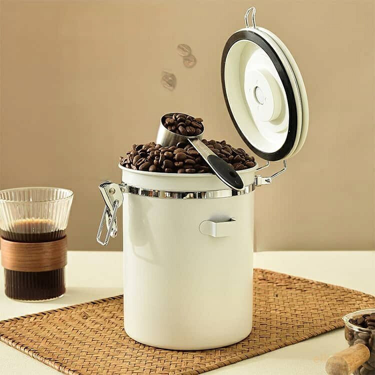 茶筒 排気バルブ スプーン付き コーヒー保存容器 珈琲 コーヒー豆密閉容器 ステン...
