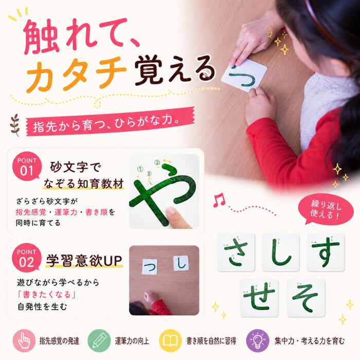 モンテッソーリ すなもじプレート ひらがな 50音 書き順 カード 砂文字 知育 玩具 ...