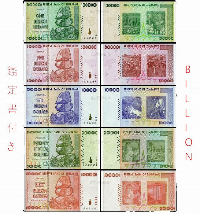 BILLIONシリーズ 5枚セット フルセット 未使用 ピン札 500億 200億 100億 50億 10億 ジンバブエ 紙幣 ハイパーインフレ コレクション