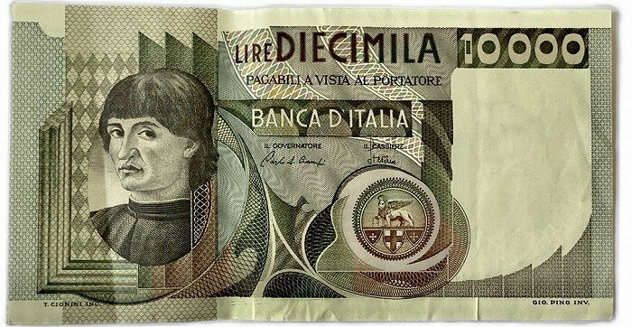 イタリア紙幣 10000リラ 美品 1976年 画家 アンドレア・デル・カスターニョ 世界 外国 貨幣 古銭 旧紙幣 旧札 旧 紙幣 アンティーク