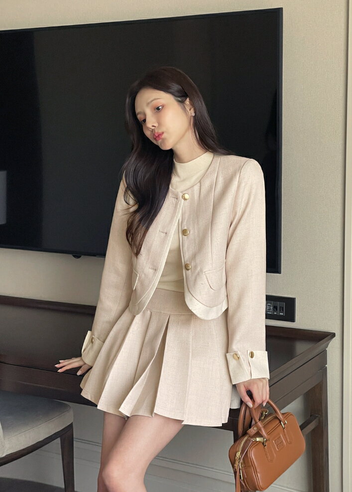 【送料無料】アイアムマリ【I AM MARI】Retno Tweed Short Jacket Pleated Mini Skirt / レトノツイードショートジャケットプリーツミニスカート【公式ショップ】