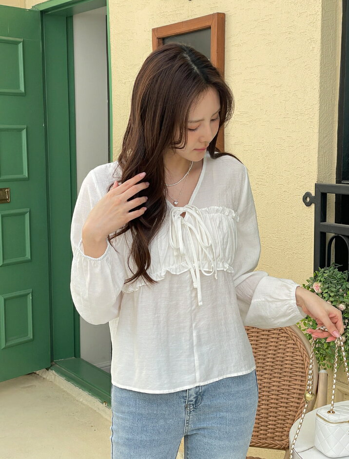 【送料無料】アイアムマリ【I AM MARI】Allang Smoke Ribbon Blouse / アランスモークリボンブラウス【公式ショップ】