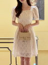 【送料無料】アイアムマリ【I AM MARI】Hush Puff Punching Lace Flare Mini One Piece / ハッシュパフパンチングレースフレアミニワンピース【公式ショップ】