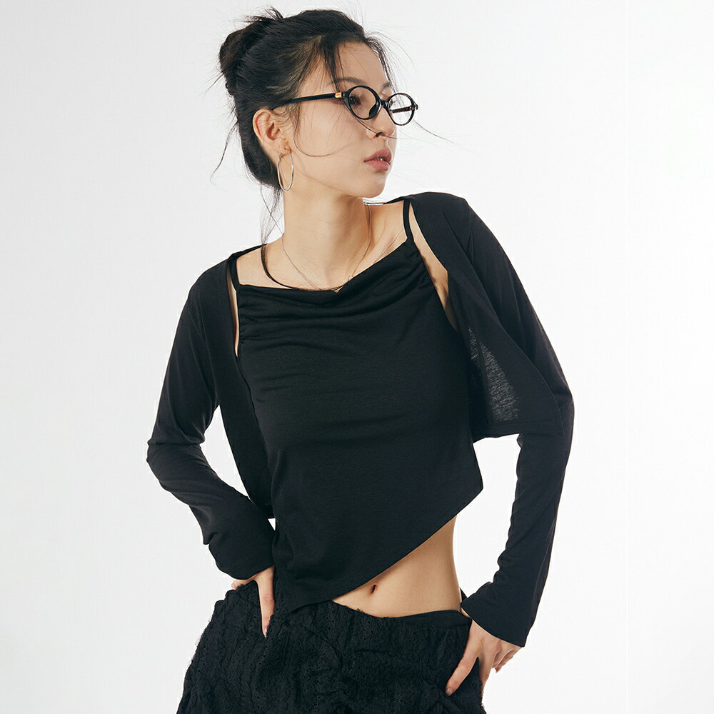 【送料無料】ラウコハウス【Raucohouse】Wave shirring sleeveless set cardigan / ウェーブシャーリングスリーブレスセットカーディガン【公式ショップ】