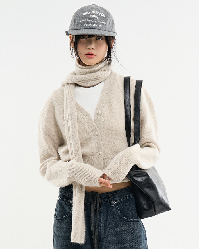 【送料無料】ラウコハウス【Raucohouse】Sandy muffler alpaca wool crop cardigan / サンディマフラーアルパカウールクロップカーディガン【公式ショップ】