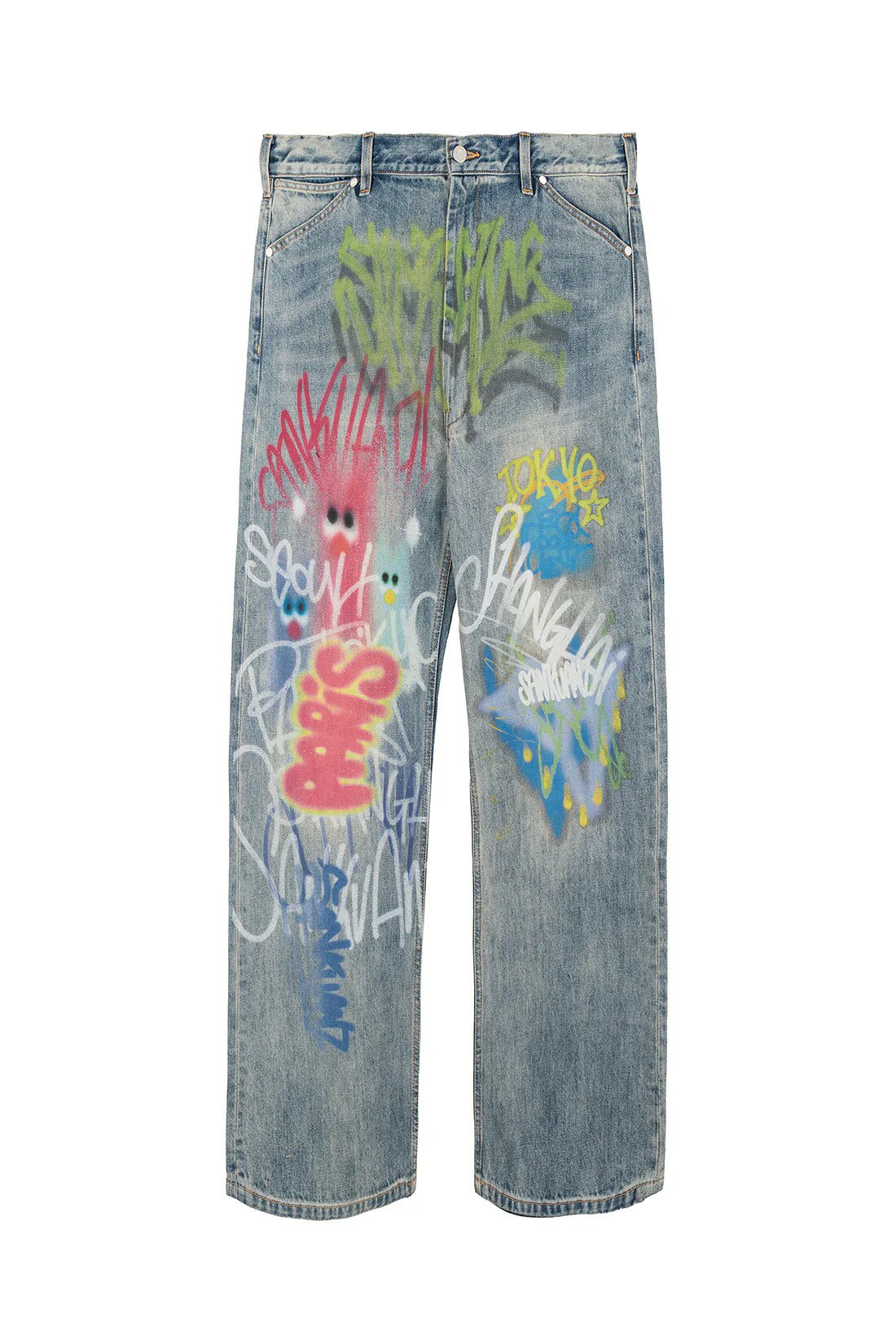 【送料無料】サンクアンズ【SANKUANZ】25SS★ BUMPY GRAFFITI PRINT WASHED STRAIGHT JEANS / バンピーグラフ...
