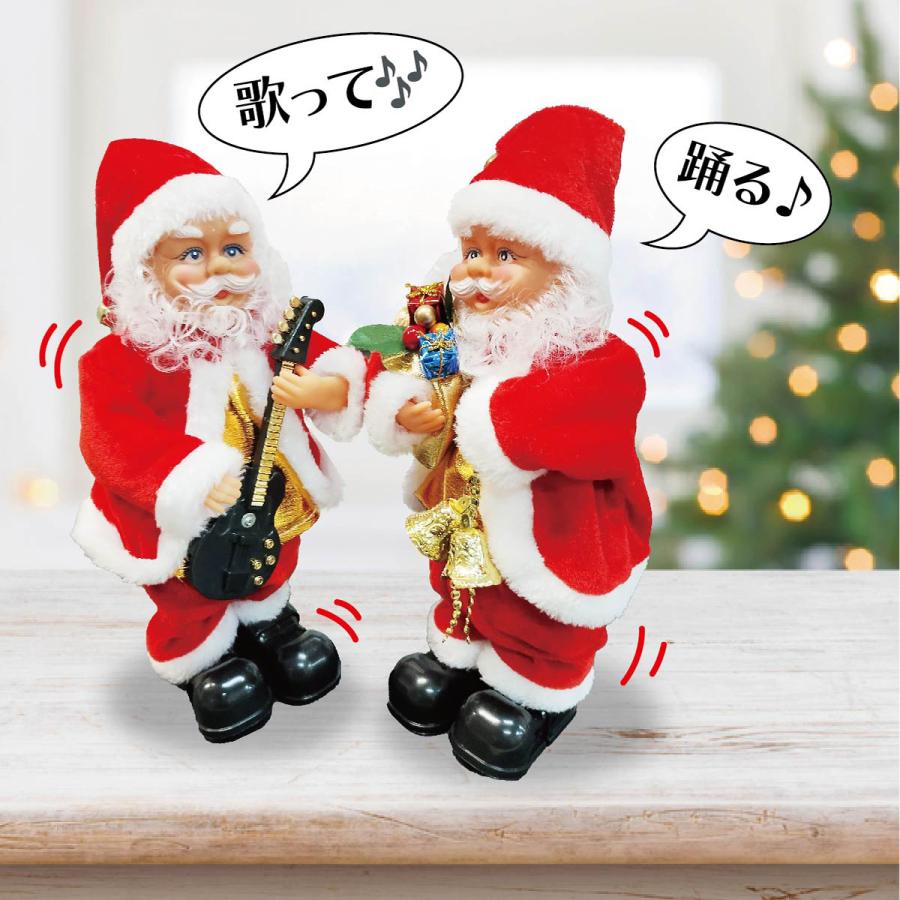 ●【セット内容】ダンシングサンタクロース おもちゃ×1個。-電池：単3電池×3本使用(別売り)。クリスマスの装飾用の雰囲気満点の電動人形です。 ●【音楽ボタン付き】音楽ボタンをオンにすると、サンタクロースは歌ったり動いたりして、子供たちに多くの喜びをもたらします。こともや家族と一緒にサンタクロース サンタ人形を飾りつけでクリスマスを楽しみましょう。 ●【ロープサンタクロース】ロープサンタクロースは、電源を入れるとチェーンを上下に登り、その間にジングルベルの曲の断片を再生します。 ●【クリスマスオーナメント】家、パーティー、クリスマスツリー、幼稚園、デパート、お店などの装飾品としてお祝い雰囲気を増やします。クリスマスを盛り上げるおもちゃとして欠かせないクリスマスオーナメントです。 ●【クリスマスプレゼント】可愛いサンタクロースのデザイン、3つの異なる種類のサンタクロースおもちゃがあり、こどもや友人などへの素晴らしいクリスマスのギフトです。 ●【高品質の素材】高品質の素材で作られており、耐久性があり、長い間使用できます。