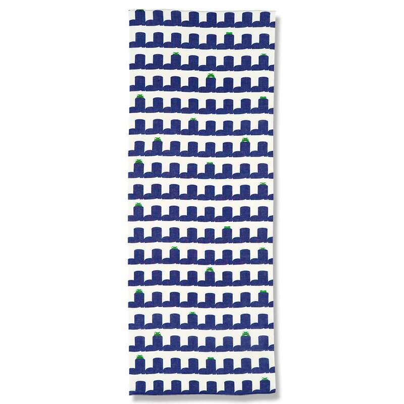 ガーゼ90cm「雨靴とカエル」（オフホワイト/ネイビー）