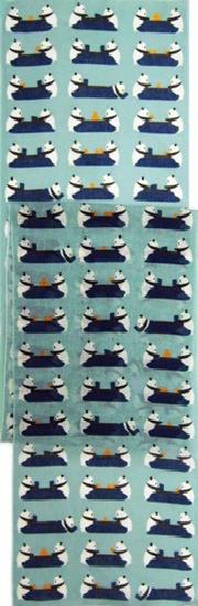 ガーゼ180cm 「こたつパンダ」(グリーン/ブルー)