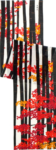 ガーゼ180cm 「竹林に紅葉」(ブラック/レッド) ガーゼ180cm 「竹林に紅葉」(ブラック/レッド)