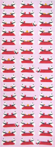 ガーゼ90cm 「こたつパンダ」(ピンク/レッド)