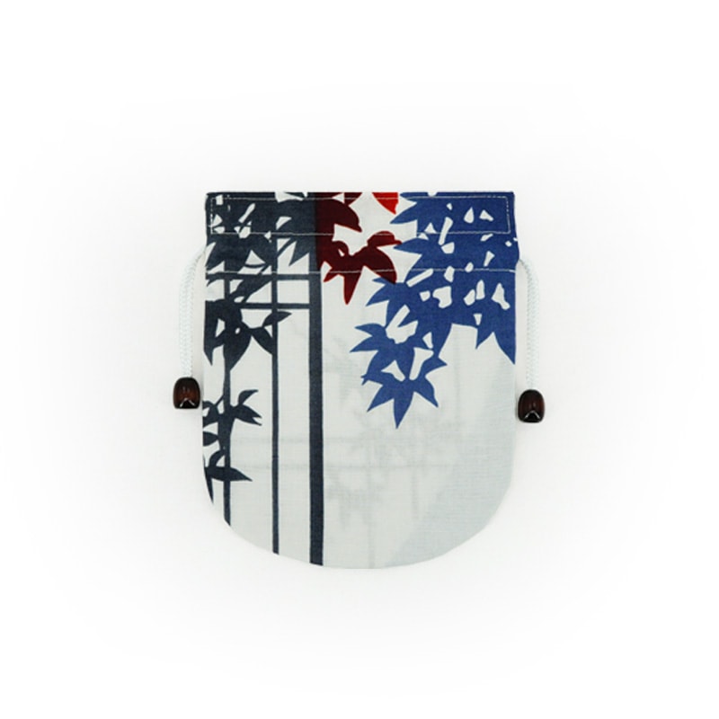リバーシブル手ぬぐい巾着 「円窓の紅葉」