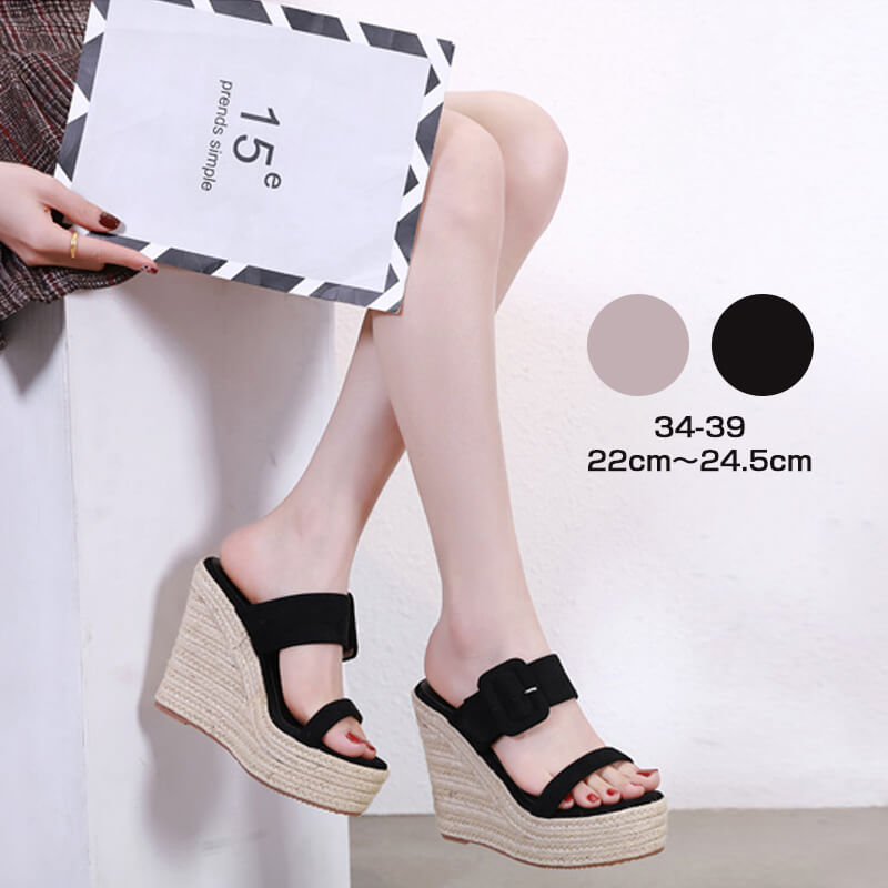 サンダル レディース 厚底 ヒール ジュートサンダル 22cm-24.5cm 2color 34-39 ウェッジサンダル 厚底 ウェッジソール 厚底=4.5cm〜11.5cm 痛くない 歩きやすい プール リゾート ワンマイル 大きいサイズ 小さいサイズ 旅行 送料無料のサムネイル