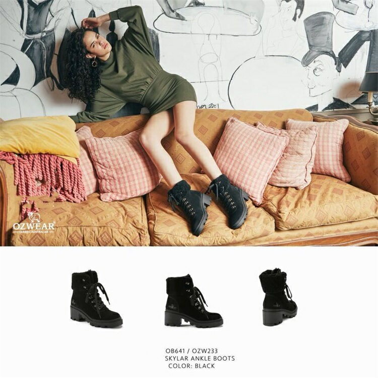 【OZWEAR UGG】牛革 レディース ブーツ 商品番号：OB641 天然ウール 裏起毛 暖かい PRESLEY PLATFORM ANKLE BOOTS ムートンブーツ 靴 裏ボア おしゃれ スエード ヒール かわいい 冬靴 ふわふわ もこもこ 柔らかい 耐久性 防寒 保温 あったか 滑り止め 冬用【22.5cm-25cm】