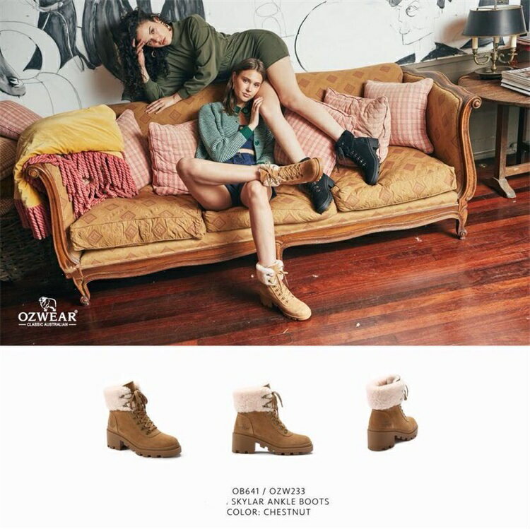 【OZWEAR UGG】牛革 レディース ブーツ 商品番号：OB641 天然ウール 裏起毛 暖かい PRESLEY PLATFORM ANKLE BOOTS ムートンブーツ 靴 裏ボア おしゃれ スエード ヒール かわいい 冬靴 ふわふわ もこもこ 柔らかい 耐久性 防寒 保温 あったか 滑り止め 冬用【22.5cm-25cm】