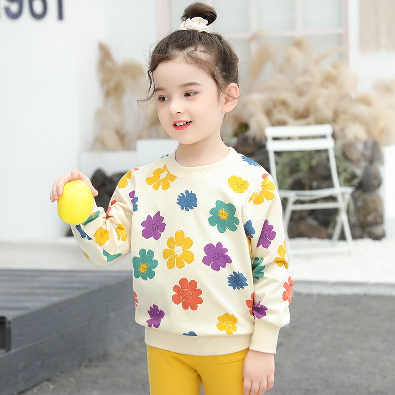 花柄 トレーナー トップス Tシャツ 長袖シャツ スウェット 子供服 女の子 女児 春 秋 90 100 110 120 130 140 綿100％ コットン かわいい 韓国子供服 可愛い ベビー服 長袖 クルーネック 定番 カジュアル キッズ 子ども KIDS お洒落