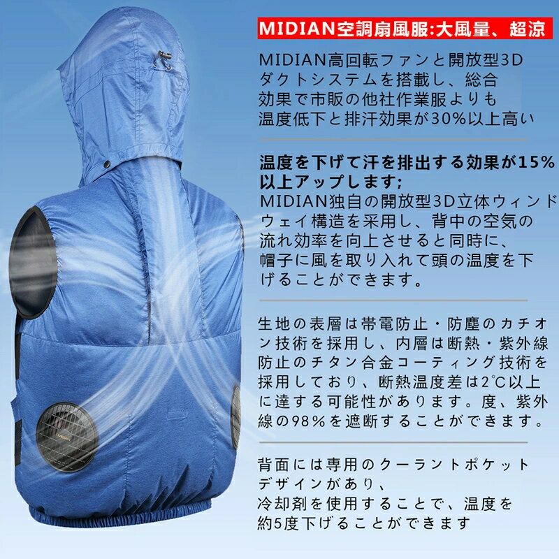 【PSE承認済】レビュー特典 MIDIAN セット ファン付き作業服 空調ウェア 空調作業服 S-4XL バッテリー付き 扇風機服 人気の作業着 ファンベスト 冷却服 日焼け防止 ワークマン ワークウェア 大風量 薄型 夏 熱中症対策 UVカット 撥水加工 通気性 父の日 プレゼント MIDIAN-05